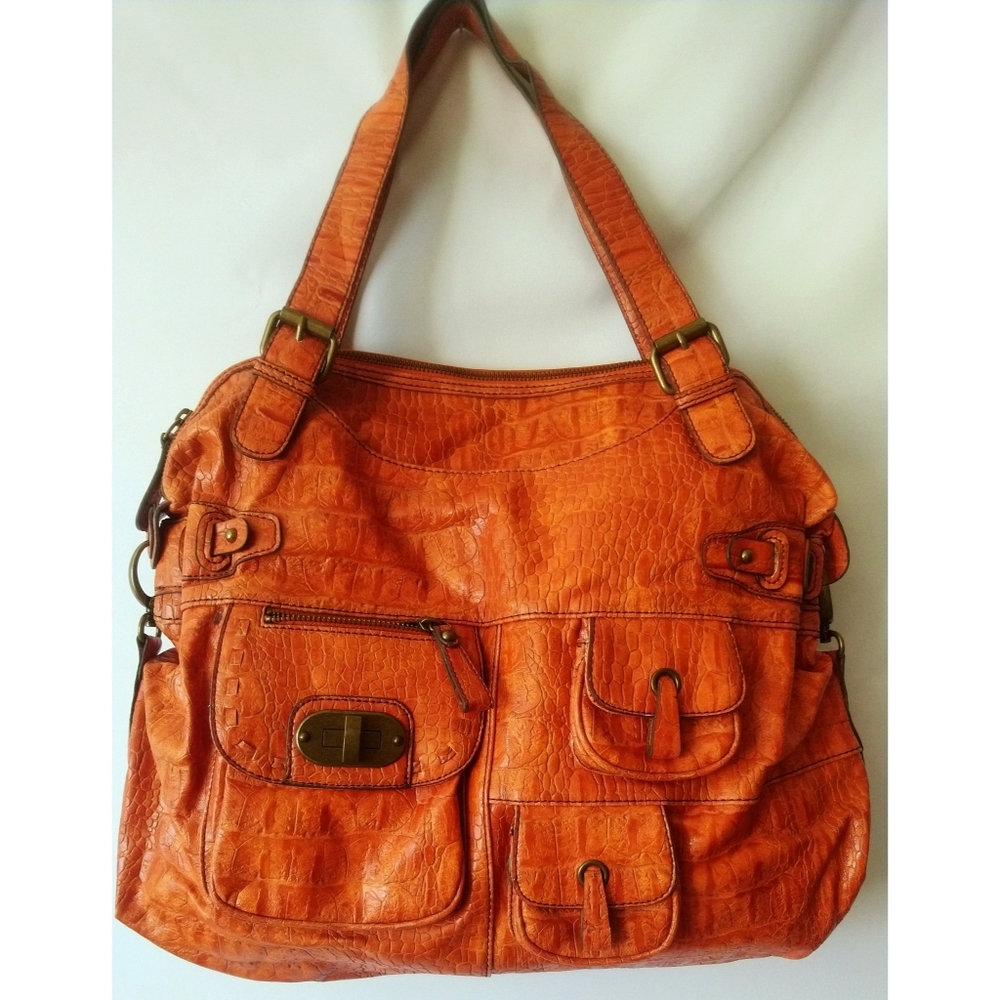 Orange purse with seven pockets